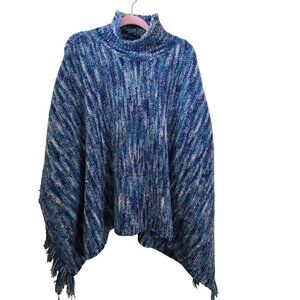 Cerulean By Blue Diamond NWT Blue Space Dye Knit Turtleneck Poncho One Size